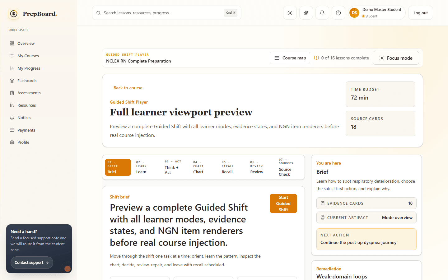 PrepBoard lesson reader preview